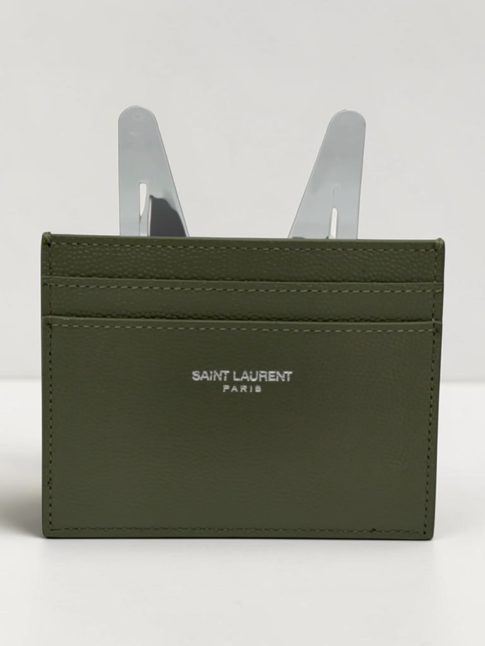 Saint Laurent Sage Green Leather Card Case + Entrupy Certificate